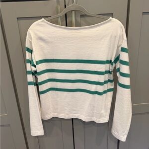 Faherty Green and White Striped Long Sleeve Top